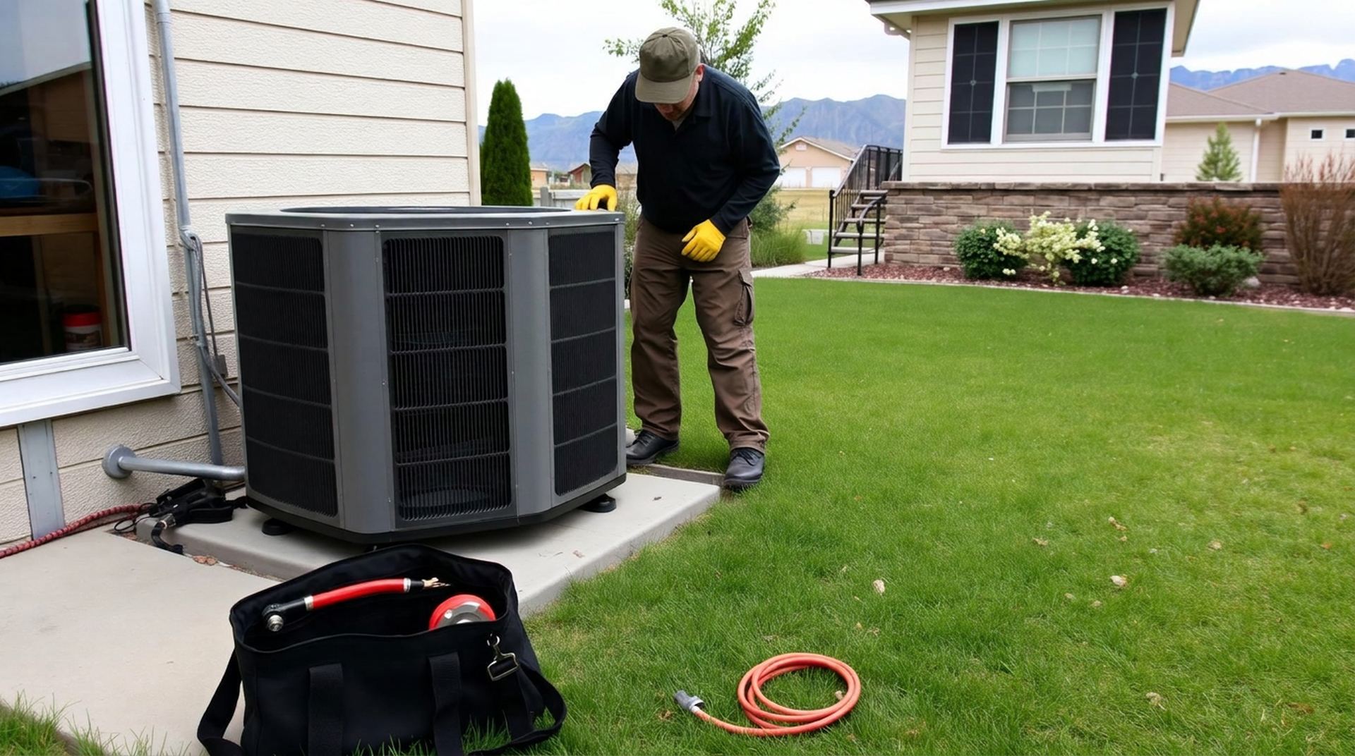 New high-efficiency air conditioning unit installed at a modern Utah home by K&D Mechanical