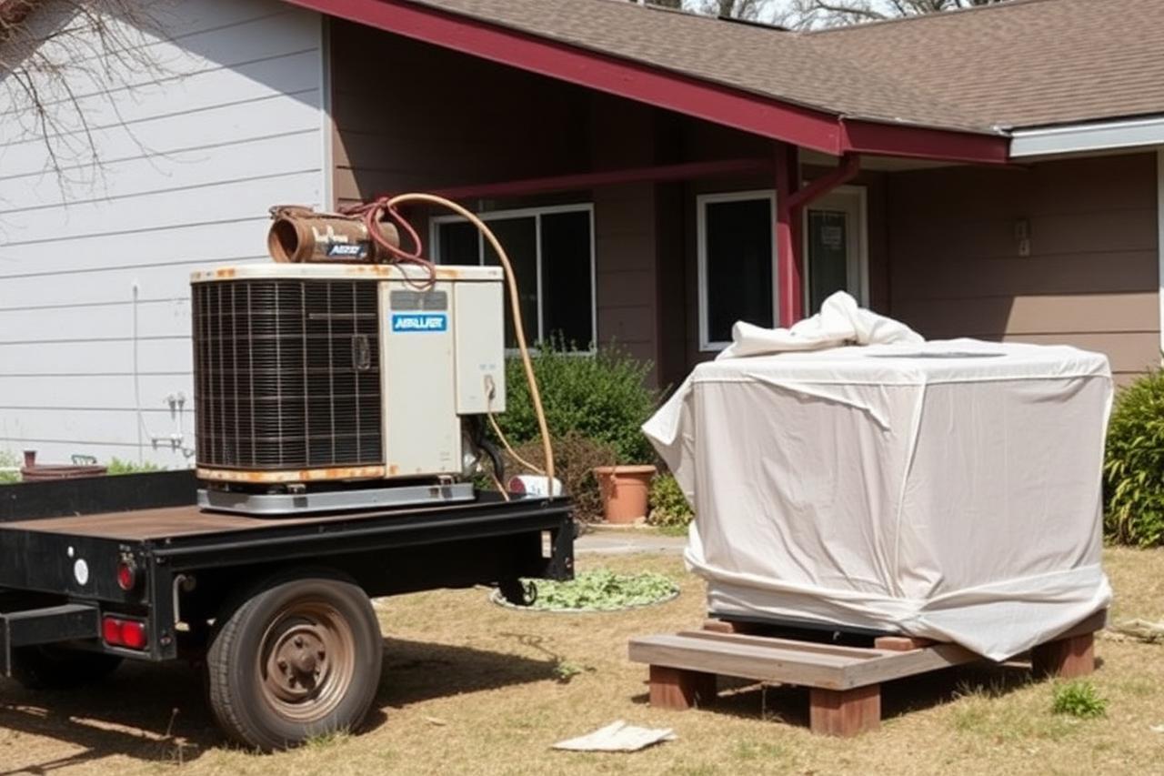 Old air conditioner removed during an AC replacement in West Jordan, UT